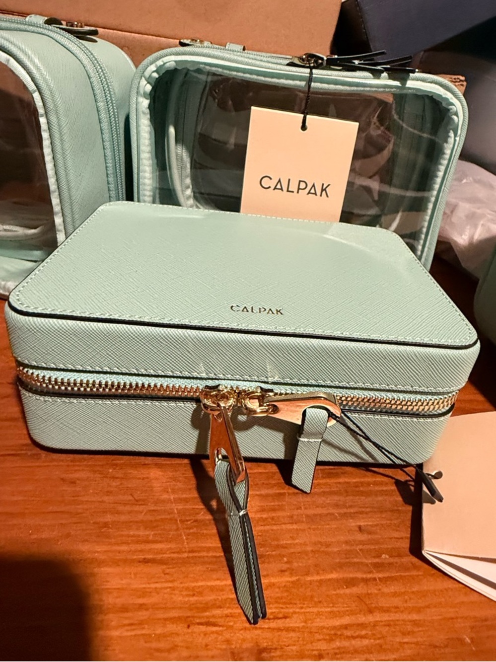 Calpak Aqua Travel Jewelry Organizer with Gold Hardware